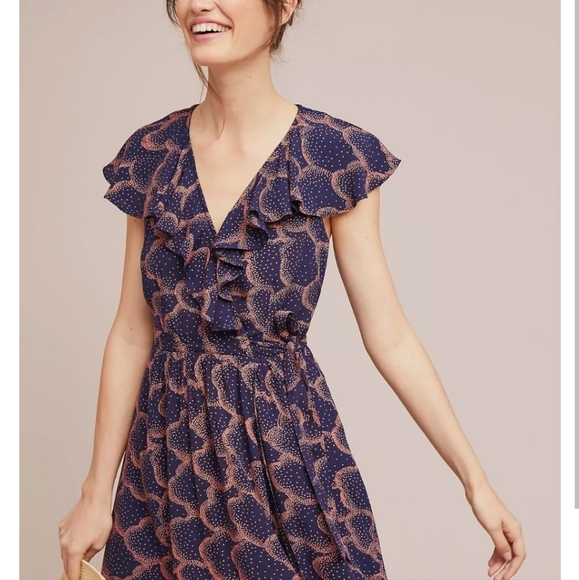 Maeve Dresses & Skirts - Maeve Anthropologie Rosalia Wrap Dress Navy Flutter Sleeve  Sz 16